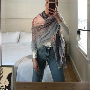 Wilfred (Aritzia) Cotton Blanket Scarf Light Pink and Blue OS
